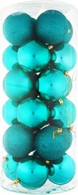 DECOLED Sada vianočných ozdôb pávia zelená 8 cm plastové gule, 8× matné, 8× trblietavé, 8× lesklé, balenie 24 ks