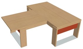 Stôl Verno+ S 200 x 220 cm s rokovacím prvkom, dub svetlý / oranžová