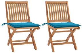 Záhradné stoličky 2 ks modré podložky teakový masív 3062437