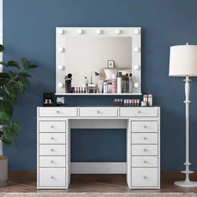 Toaletní stolek Melissa 04 s LED zrcadlem bílý/čirý
