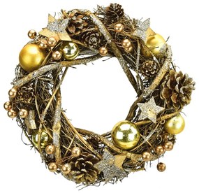 Vianočný ratanový veniec Luccia zlatá, pr. 24 cm