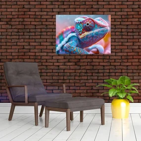 Sklenený obraz - Sfarbený chameleón (70x50 cm)