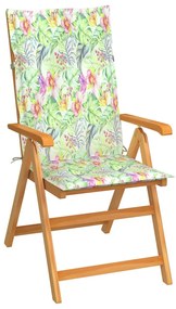 Záhradná stolička s podložkami so vzorom listov tíkový masív