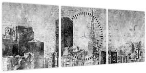 Obraz - Coffee art city (s hodinami) (90x30 cm)