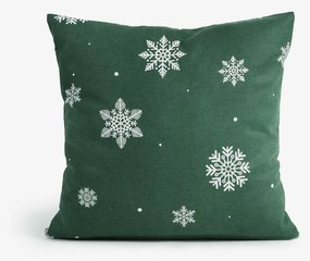 Goldea vianočná flanelová obliečka na vankúš - snehové vločky na zelenej 40 x 40 cm