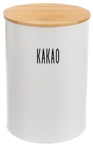 Dóza na potraviny, plechová, biela, s bambusovým vrchnákom - 1,3l