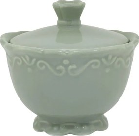 Zelená porcelánová cukornička s čipkou Provence lace verte - Ø 10*9 cm / 190 ml