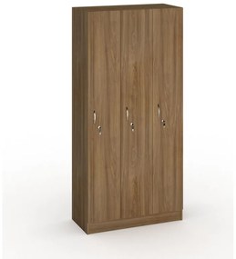 Drevená šatníková skrinka S5, 3 oddiely, 1900 x 900 x 420 mm, cylindrický zámok, orech
