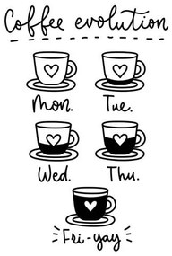 Ilustrácia Coffee week evolution funny card with lettering, Mitoria