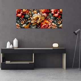 Obraz - Oranžovo-červené kvety (120x50 cm)