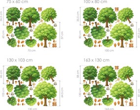 Súbor listnatých stromov textilní prelepiteľné nálepky na stenu hárok 75 x 60 cm