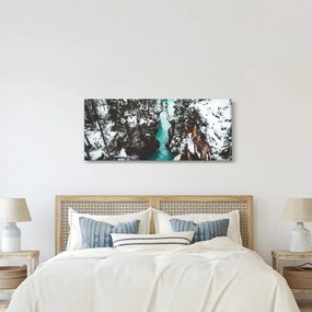 Obraz - horská rieka v zime (120x50 cm)