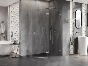 Mexen Lunar, pravý výklopný päťuholníkový sprchový kút 90 x 80 cm, 8mm číre sklo, oceľový profil, 831-090P-080L-97-00-P