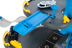 Garáž policajnej stanice, 3 poschodia s výťahom, autá + vrtuľník, 74 kusov