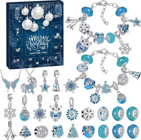 Adventný kalendár BLUE DIAMONDS s náramkami, retiazkami a príveskami, modrá/strieborná