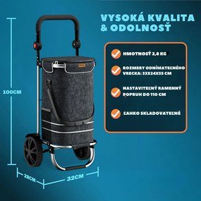 Nákupná taška na kolieskach EASY, 50l, čierna Jurhan