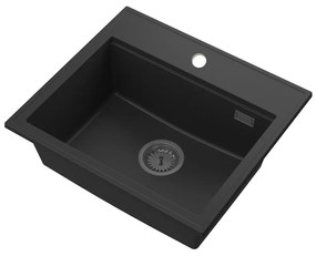 Sink Quality Ferrum New 5055, 1-komorový granitový drez 560x500x210 mm + grafitový sifón, čierna, SKQ-FER.5055.BK.XB