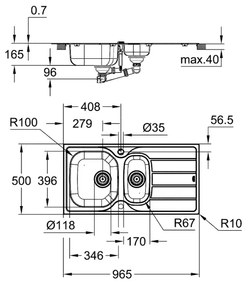 GROHE 31564SD1 - Drez K200 965 × 500 mm, nerezová oceľ