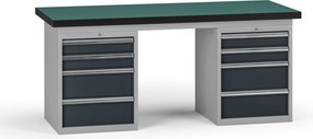 Pracovný stôl do dielne G8, 1800 x 750 x 800 mm, 2x kontejner, 8 zásuviek, grafit