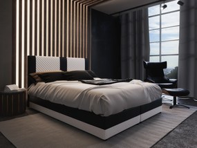 Manželská posteľ Boxspring 140 cm Pecos Comfort (ekokoža + biela + čierna) (s matracom a úložným priestorom). Akcia -20%. Vlastná spoľahlivá doprava až k Vám domov. 1056264