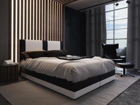 Manželská posteľ Boxspring 140 cm Pecos Comfort (ekokoža + biela + čierna) (s matracom a úložným priestorom). Akcia -20%. Vlastná spoľahlivá doprava až k Vám domov. 1056264
