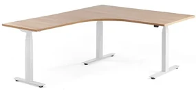 Výškovo nastaviteľný rohový stôl MODULUS, 1600x2000 mm, biela, dub