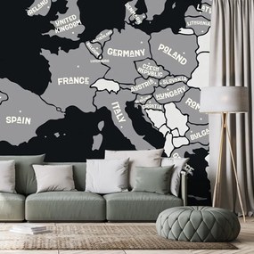 Samolepiaca tapeta čiernobiela mapa s názvami krajín EÚ
