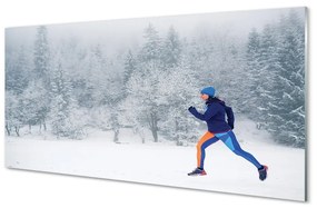 Obraz na skle Les v zime sneh muž 125x50 cm
