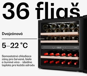 Klarstein Velaire vstavaná chladnička na víno, Moderná, elegantná, UV ochrana, Dvojzónová, 36 fliaš