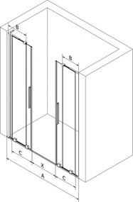 Mexen Velar L Duo, posuvné sprchové dvere do otvoru 150 cm, 8mm číre sklo, brúsený grafit, 871-150-003-02-95