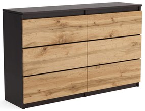 Veľká komoda 6 zásuviek ARIE šírka 120cm Wenge/Dub Wotan
