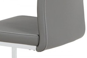 Jedálenská stolička RIVONA — chróm, ekokoža šedá , biele prešitie