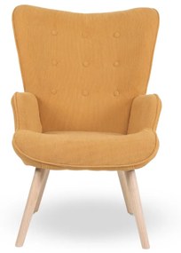 Kreslo ušiak CORDU + taburet — masív, manšestr, prírodná / medová