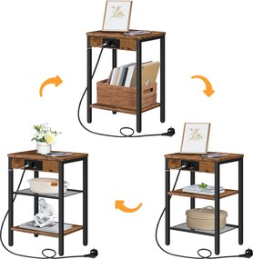 Noční stolek Vasagle Harby 38 cm s nabíjecí stanicí černý/hnědý