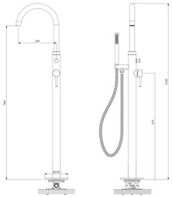 OMNIRES Y1233CR - Voľne stojacia vaňová sada s batériou Y lesklý chróm