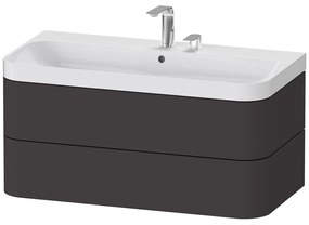 DURAVIT Happy D.2 Plus c-shaped závesná skrinka s nábytkovým umývadlom s dvomi otvormi, 2 zásuvky, 975 x 490 x 480 mm, grafit super matná, HP4348E8080