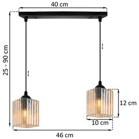Závesné svietidlo Riffle Square, 2x medové sklenené tienidlo, b