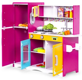 Veľká drevená kuchynka pre deti, farebná otváracia chladnička, rúra, mikrovlnka ECOTOYS