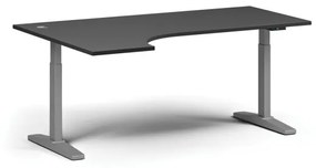 Výškovo nastaviteľný stôl, elektrický, 675-1325 mm, rohový ľavý, doska 1800x1200 mm, sivá podnož, grafit