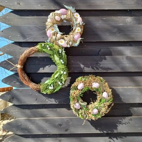 DECOLED Veľkonočný veniec, 24 x 8 cm, staroružové vajíčka a sedmokrásky