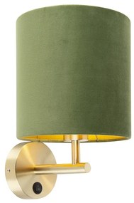 Elegantná nástenná lampa zlatá so zeleným zamatovým tienidlom - Matt