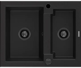 Mexen Carlos granitový 1,5-komorový drez 582 x 475 mm, Čierna, Sifón Čierna - 6518581500-77-B