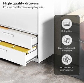 Modulárna kovová multifunkčná skriňa s dvoma zásuvkami biela MEGAN 1950 x 900 x 400 mm