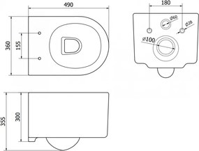 Mexen Sofia, závesná WC misa 490x360x355 mm, Rimless Tornádo, čierna matná, 3354XX85T