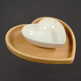 AMADEA Drevená miska srdiečko s mištičkou, masívne drevo, 20 cm