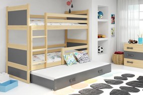 Detská poschodová posteľ s prístelkou RICO 3 | borovica 90 x 200 cm Farba: Sivá