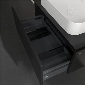 VILLEROY &amp; BOCH Legato závesná skrinka pod umývadlo na dosku (umývadlo v strede), 1 zásuvka, s LED osvetlením, 800 x 500 x 380 mm, Black Matt Lacquer, B753L0PD