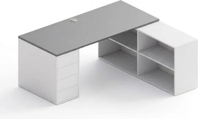 Kancelársky písací stôl s úložným priestorom BLOCK B04, 180x160 cm, biela/grafit