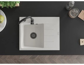 Mexen Ben, 1-komorový granitový drez 600x500x190 mm, ľavý + čierny sifón, biela, 6522605000-20-B