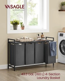 Kôš na prádlo, 4 priehradkový zberný košík v sivej farbe